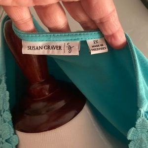 COPY - Susan Graver Green Crochet blouse.